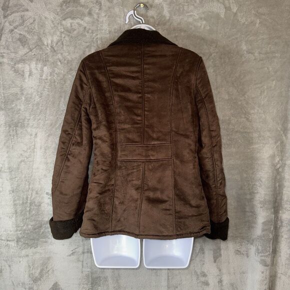 Vintage Esprit Y2K Faux Sherpa Suede Coat Size Small Brown Penny Lane Preppy 90s - Picture 4 of 11